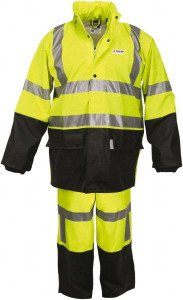 MCR Safety Size XL Lime & Black Rain Flame Resistant/Retardant Disposable Encapsulated Suit 56" Chest, PU & Polyester, Attached Hood, Zipper Closure, Welded Seams, Elastic Wrists, Open Ankles, Waist Length Pants, Plain Front Fly 5182SXL - 54579644