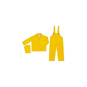 MCR Safety Size L Yellow Rain Disposable Encapsulated Suit 0.35mm PVC & Polyester, Detachable Hood, Snap Closure FR2003L - 62677950