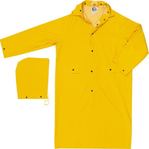 MCR Safety Size M Yellow Rain Coat 2 Pockets, 52" Chest, PVC & Polyester, Attached Hood, Snap Closure 200CM - 79028668