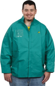 OnGuard Industries Size XL Green Chemical Rain Flame Resistant/Retardant Jacket 1 Pocket, 58" Chest, PVC, Polyester & Nylon, Zipper Closure 71032XL00 - 09215344