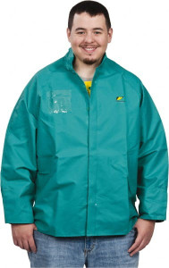 OnGuard Industries Size 2XL Green Chemical Rain Flame Resistant/Retardant Jacket 1 Pocket, 62" Chest, PVC, Polyester & Nylon, Zipper Closure 710322X00 - 09215351