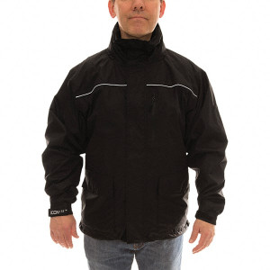Tingley Size 2XL Black General Purpose Jacket 7 Pockets, 52-54" Chest, 0.25mm Polyurethane on 75 Denier Ripstop Polyester, Roll-A-Way Hood, Zipper Fly Front Closure, Stitched & Taped Seams, Elastic Wrists J27113.2X - 31660475