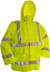 Viking Outerwear Size L Hi-Viz Lime High Visibility Rain Wind Resistant Jacket 3 Pockets, 43" Chest, Polyester with PU Coating, Detachable Hood, Zipper Closure D6323JG-L - 42265611
