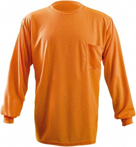 OccuNomix Size L Hi-Viz Yellow High Visibility Long Sleeve T-Shirt 44" Chest, 1 Pocket, Polyester LUX-XLSPB-YL - 32458960