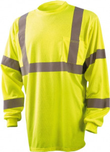 OccuNomix Size XL Hi-Viz Yellow High Visibility Long Sleeve T-Shirt 48" Chest, 1 Pocket, Polyester LUX-LSETP3B-YXL - 37841731
