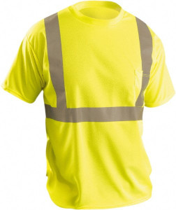 OccuNomix Size XL Hi-Viz Yellow High Visibility Short Sleeve T-Shirt 48" Chest, 1 Pocket, Polyester LUX-SSETP2B-YXL - 37841863