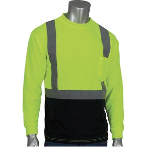 PIP Size L Black & Hi-Vis Yellow High Visibility Long Sleeve T-Shirt Polyester 312-1350B-LY/L - 48062764