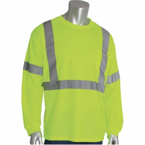 PIP Size M Hi-Vis Yellow High Visibility Long Sleeve T-Shirt Polyester 313-1300-LY/M - 66538463