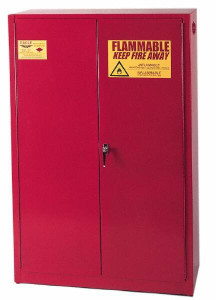 Eagle Manufacturing 2 Door, 5 Shelf, Red Steel Standard Safety Cabinet for Flammable and Combustible Liquids 65" High x 43" Wide x 18" Deep, Manual Closing Door, 3 Point Key Lock, 60 Gal Capacity PI47 - 06545354