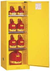 Justrite 1 Door, 3 Shelf, Yellow Steel Space Saver Safety Cabinet for Flammable and Combustible Liquids 65" High x 23-1/4" Wide x 18" Deep, Self Closing Door, 22 Gal Capacity 892220 - 50961408