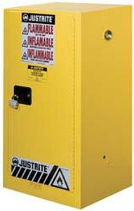 Justrite 1 Door, 1 Shelf, Yellow Steel Space Saver Safety Cabinet for Flammable and Combustible Liquids 44" High x 23-1/4" Wide x 18" Deep, Manual Closing Door, 15 Gal Capacity 891500 - 60495710