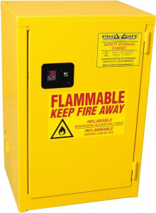 PRO-SAFE 1 Door, 1 Shelf, Yellow Steel Space Saver Safety Cabinet for Flammable and Combustible Liquids 35" High x 23" Wide x 18" Deep, Self Closing Door, 3 Point Key Lock, 12 Gal Capacity CAB-F12G-S1D - 55433965