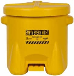 Eagle Manufacturing 10 Gallon Capacity, Polyethylene Oily Waste Can 18 Inch Long x 22 Inch Wide/Diameter x 18 Inch High, Yellow, Foot Operated, Approved FM 935FLY - 01235456