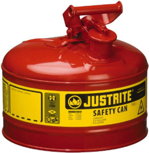 Justrite 2.5 Gal Galvanized Steel Type I Safety Can 11-1/2" High x 11-3/4" Diam, Red with Yellow 7125100 - 30086003