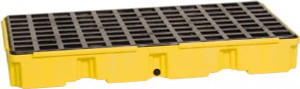 Eagle Manufacturing 30 Gal Sump, 5,000 Lb Capacity, 2 Drum, Polyethylene Spill Deck or Pallet 51-1/2" Long x 26-1/4" Wide x 6-1/2" High, Yellow, Drain Included, Low Profile, Vertical, Inline Drum Configuration 1632D - 60381118
