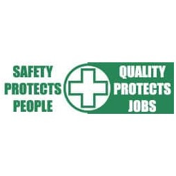 AccuformNMC Safety Protects People - Quality Protects Jobs, 120 Inch Long x 36 Inch High, Safety Banner with Graphic Graphic Shows Recycling Symbol, Polyethylene, English, Printed on 1 Side BT31 - 05196241