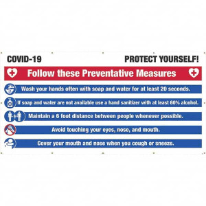 AccuformNMC Banners, Message Type: Safety Reinforcement & Motivational, Legend: COVID-19 - PROTECT YOURSELF, Graphic: None, Material Type: Mesh, Language: English, Length (Inch): 144 BT61 - 16999302