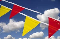 AccuformNMC Pennants, Color: Red, Overall Length (Feet): 100.00, Pennant Length (Inch): 12, Pennant Width (Inch): 9, Number of Pennants: 60, Material: Polyethylene PF2R - 08514564