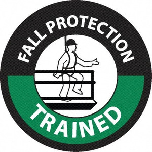 AccuformNMC Pack of 25 Fall Protection Trained, Hard Hat Labels Round, White & Green on Black, 0.004" Thick, Indoor or Outdoor, Adhesive Backed, For Accident Prevention HH124 - 37669942