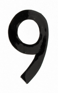 Made in USA Number Label Legend: 9, English, 1" Wide, Black, Pressure Sensitive Vinyl DBV-1-9-10 - 36932457