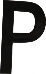 Made in USA Letter Label Legend: P, English, 2" Wide, Black, Pressure Sensitive Vinyl DBV-2-P-10 - 36933067
