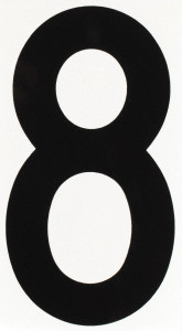 Made in USA Number Label Legend: 8, English, 8" Wide, Black, Pressure Sensitive Vinyl DBV-8-8-10 - 36935245