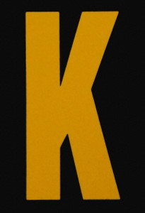 Made in USA Letter Label Legend: K, English, 2-7/8 x 4-5/16", Yellow, Black, Pressure Sensitive Reflective Film RUM5PK-300-K - 40373813