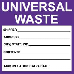 AccuformNMC Hazardous Materials Label Legend: Universal Waste, English, 6 x 6", Black, White, Purple, Pressure Sensitive Paper HW30AL - 08513012