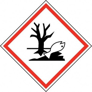 AccuformNMC Hazardous Materials Label, Header: Dangerous for Environment Warning Legend: GHS - Graphic, Graphic: Fish & Coral Out of Water (Marine Pollutants Symbol), English, 4 x 4", Black, Red, Pressure Sensitive Vinyl GHS2074ALV2 - 36523397