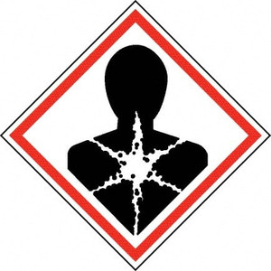 AccuformNMC Hazardous Materials Label, Header: Health Hazard Legend: GHS - Graphic, Graphic: Health Hazard, English, 4 x 4", Black, Red, Pressure Sensitive Vinyl GHS2084ALV2 - 36523405