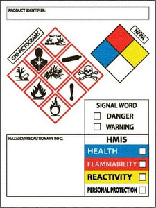 AccuformNMC Hazardous Materials Label, Header: WARNING Legend: GHS - Graphic, English, 3 x 4", White, Red, Blue, Yellow, Black, Pressure Sensitive Vinyl GHS2264ALV - 37662830