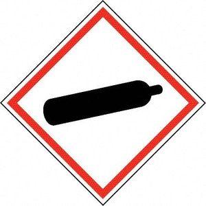 AccuformNMC Hazardous Materials Label, Header: Compressed Gas Warning Legend: GHS - Graphic, Graphic: Compressed Gas Hazard, English, 4 x 4", Black, Red, Pressure Sensitive Paper GHS2044AL2 - 37667003