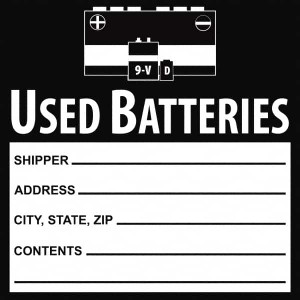AccuformNMC 100 Pack Universal Label Legend: Used Batteries Shipper, Address, City, State, Zip, Contents, Graphic: Battery Hazard, English, 6 x 6", Black, Self-Laminated Vinyl HW37SL100 - 56106123