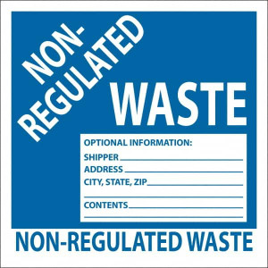 AccuformNMC Pack of 100 Non-Hazardous Materials Labels Legend: Non-Regulated Waste Optional Information: Shipper, Address, City, State, Zip, Contents, English, 6 x 6", Blue, Self-Laminated Vinyl HW9SL100 - 56106214