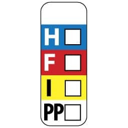 AccuformNMC Hazardous Materials Label Legend: H - F - I - PP, Graphic: Square Boxes Horizontally, English, 3 x 1", Black, Blue, Red, Yellow, White, Pressure Sensitive Paper WOL4 - 63376685