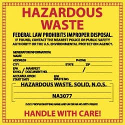 AccuformNMC Hazardous Materials Label Legend: Hazardous Waste - Federal and/or State Laws Prohibit Improper Disposal, English, 6 x 6", Red, Black, Yellow, Pressure Sensitive Paper HW18 - 63376925
