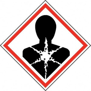 AccuformNMC Hazardous Materials Label, Header: Health Hazard Legend: GHS - Graphic, Graphic: Health Hazard, English, 2 x 2", Black, Red, Pressure Sensitive Vinyl GHS2082ALV2 - 66931031