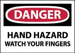 AccuformNMC 5 Qty 1 Pack Hazardous Materials Label, Header: DANGER Legend: Danger - Hand Hazard - Watch Your Fingers, English, 5 x 3", Red, Black, White, Pressure Sensitive Vinyl D141AP - 74736273