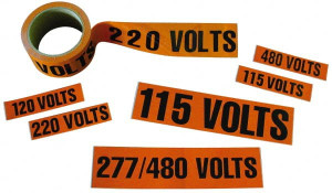 AccuformNMC Electrical Markers Label Legend: 120 Volts, English, 9 x 2", Black, Orange, Pressure Sensitive Vinyl J2003O - 74761396
