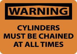 AccuformNMC 5 Qty 1 Pack Accident Prevention Label, Header: WARNING Legend: Warning - Cylinders Must Be Chained at All Times, English, 5 x 3", Black, Orange, Pressure Sensitive Vinyl W408AP - 75356030