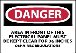 AccuformNMC 5 Qty 1 Pack Accident Prevention Label, DANGER - Area in Front of This Electrical Panel Must Be Kept Clear for 36"es OSHA-NEC Regulations, English, 5 x 3", Red, Black, White, Pressure Sensitive Vinyl D225AP - 76999168