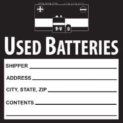 AccuformNMC Hazardous Materials Label Legend: Used Batteries, English, 6 x 6", Black, White, Pressure Sensitive Paper HW37AL - 79617783