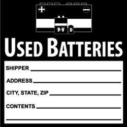 AccuformNMC Hazardous Materials Label Legend: Used Batteries, English, 6 x 6", Black, White, Pressure Sensitive Vinyl HW37ALV - 79617791