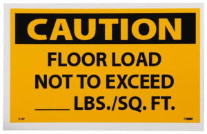AccuformNMC 5 Qty 1 Pack Accident Prevention Label, Header: CAUTION Legend: Caution - Floor Load Not to Exceed lbs/Sq. Ft, English, 5 x 3", Black, Yellow, Pressure Sensitive Vinyl C87AP - 87526232