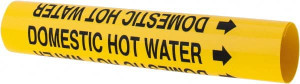 Made in USA Pipe Marker with Domestic Hot Water Legend and Arrow Graphic 3/4 to 1" Pipe Outside Diam, Black on Yellow 36952505 - 36952505