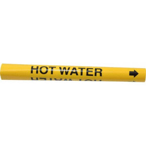 Made in USA Pipe Marker with Hot Water Legend and Arrow Graphic 3/4 to 1" Pipe Outside Diam, Black on Yellow 36952828 - 36952828