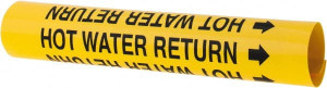 Made in USA Pipe Marker with Hot Water Return Legend and Arrow Graphic 3/4 to 1" Pipe Outside Diam, Black on Yellow 36952844 - 36952844