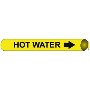 AccuformNMC Pipe Marker with Hot Water Legend and Arrow Graphic 3/4 to 1" Pipe Outside Diam, Black on Yellow A4061 - 75276741