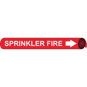 AccuformNMC Pipe Marker with Sprinkler Fire Legend and Arrow Graphic 3/4 to 1" Pipe Outside Diam, White on Red A4095 - 75277087