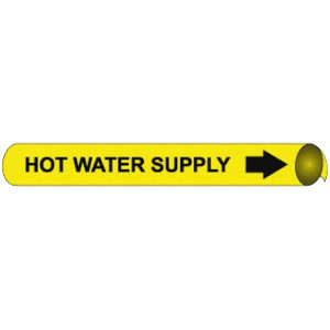 AccuformNMC Pipe Marker with Hot Water Supply Legend and Arrow Graphic 6 to 8" Pipe Outside Diam, Black on Yellow F4063 - 75364554
